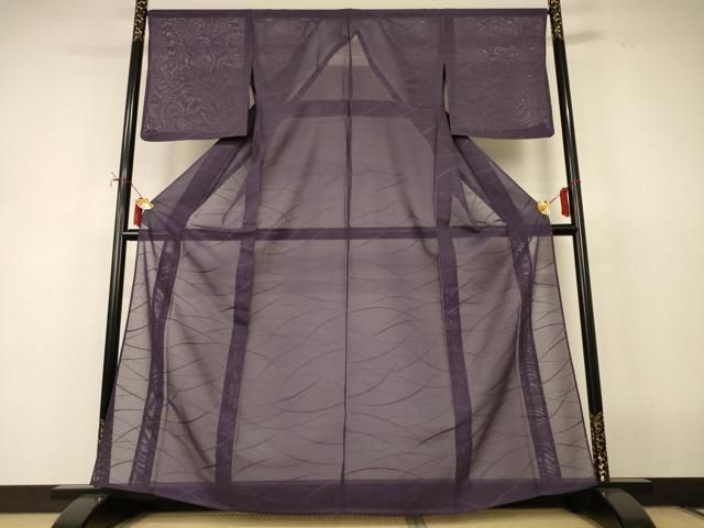 平和屋着物＊夏物　色無地　芝紋紗　葡萄鼠色　正絹　逸品　AABJ2457jd