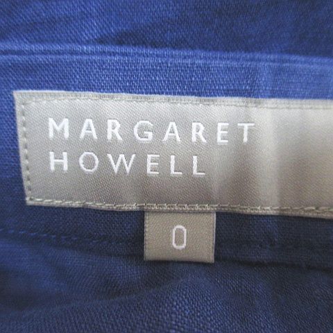 マーガレットハウエル MARGARET HOWELL ミモレ丈 フレアスカート スカート 麻 リネン 0 紺系 ネイビー ポケット 無地