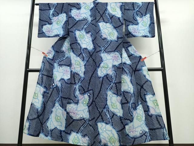 平和屋着物∴夏物　浴衣　有松鳴海絞り　檜扇花文　綿　逸品　CABH1420ng