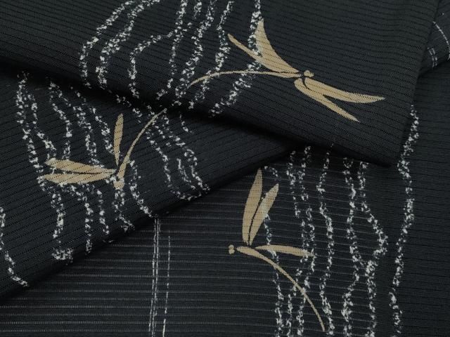 平和屋着物＊夏物　小紋　絽　トンボ　変わり縞　黒地　正絹　逸品　未使用　CABH7650ze