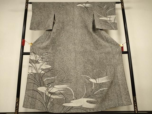 平和屋着物＊夏物　訪問着　絽縮緬　駒刺繍　すすき　たたき染め　銀彩　正絹　逸品　AABJ3366jd
