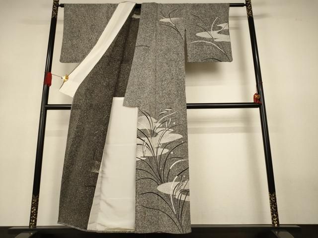 平和屋着物＊夏物　訪問着　絽縮緬　駒刺繍　すすき　たたき染め　銀彩　正絹　逸品　AABJ3366jd