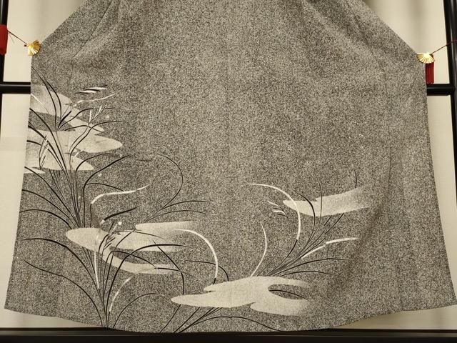 平和屋着物＊夏物　訪問着　絽縮緬　駒刺繍　すすき　たたき染め　銀彩　正絹　逸品　AABJ3366jd