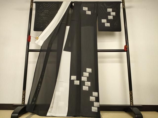 平和屋着物*夏物 訪問着 絽 色紙文 黒地 正絹 逸品 AABJ3367jd 平和屋着物*夏物 訪問着 絽 色紙文 黒地 正絹 逸品 AABJ3367jd