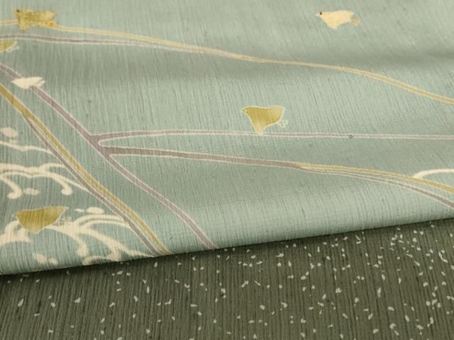 平和屋着物＊夏物　訪問着　紗紬　刺繍　立波舞鳥文　金糸　正絹　逸品　AABJ3368jd