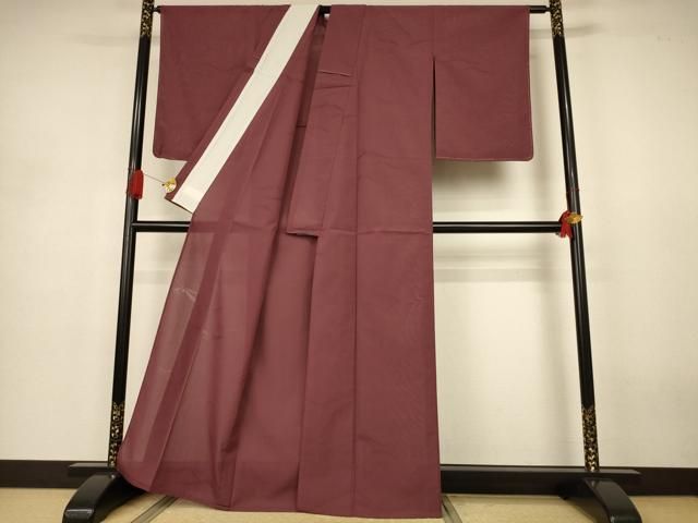 平和屋着物＊夏物　紗紬　芝文紗　色無地　小豆色　正絹　逸品　未使用　AABJ3369jd