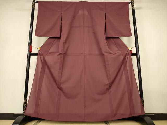 平和屋着物*夏物 紗紬 芝文紗 色無地 小豆色 正絹 逸品 未使用 AABJ3369jd