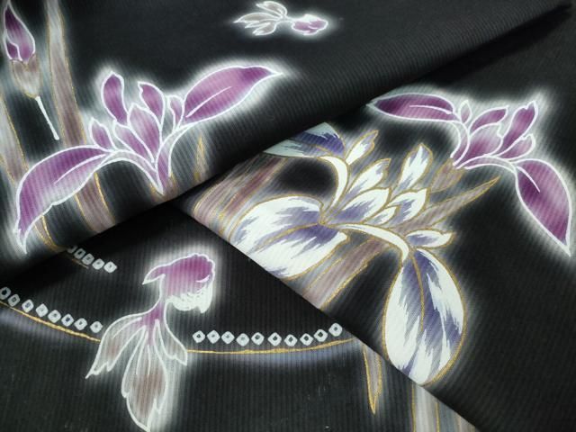 平和屋着物∴夏世界的ファッションデザイナー　山本寛斎　kansaiブランド　夏物　浴衣　金魚杜若流水文　黒地　金彩　綿　逸品　CABH1479ng