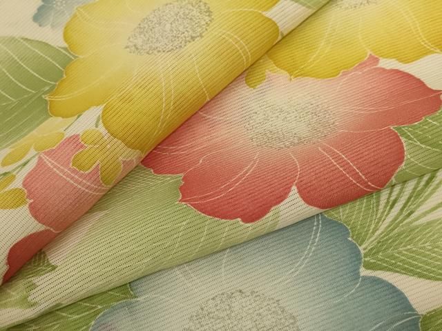 平和屋着物＊夏物　小紋　絽　草花文　銀彩　正絹　逸品　AABJ3375jd