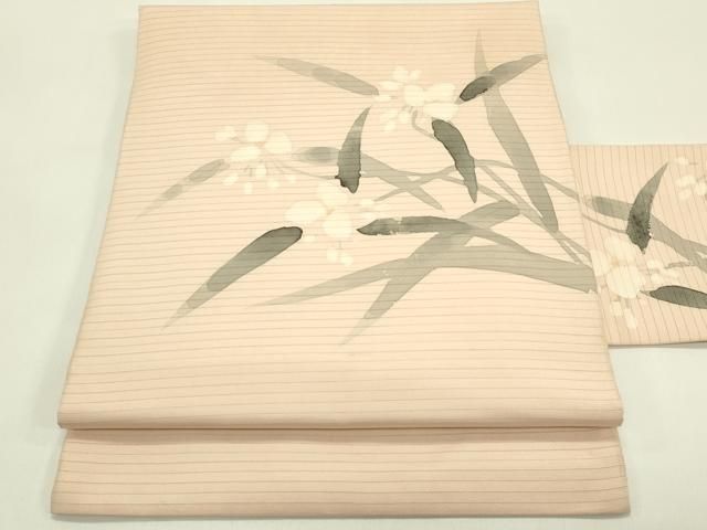平和屋着物＊夏物　絽塩瀬　九寸名古屋帯　手描き　草花文　正絹　逸品　CABH5834rv