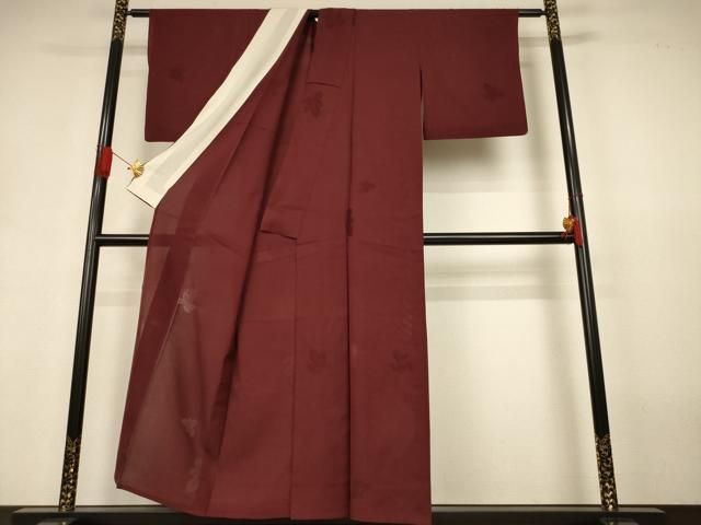 平和屋着物*夏物 色無地 縦絽 舞葉紋紗 葡萄茶色 正絹 逸品 AABJ3386jd 平和屋着物*夏物 色無地 縦絽 舞葉紋紗 葡萄茶色 正絹 逸品 AABJ3386jd