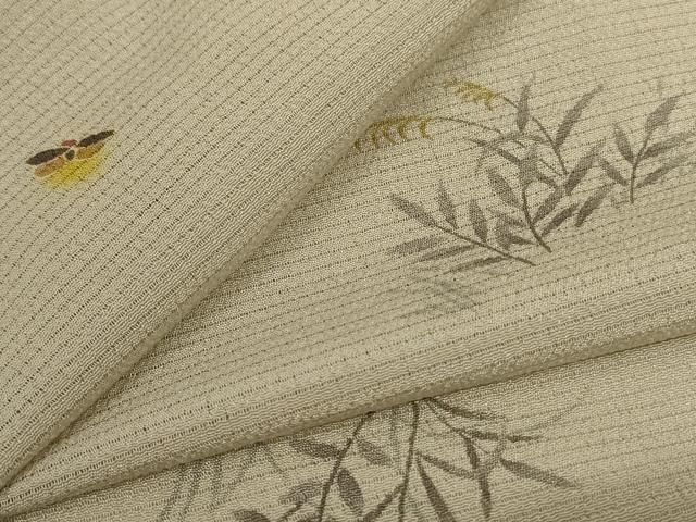 平和屋着物＊夏物　小紋　絽縮緬　草花文　蛍　正絹　逸品　AABJ3389jd