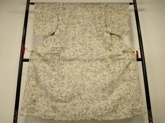 平和屋着物*夏物 小千谷ちぢみ 風景文 麻 逸品 AABJ3392jd 平和屋着物*夏物 小千谷ちぢみ 風景文 麻 逸品 AABJ3392jd