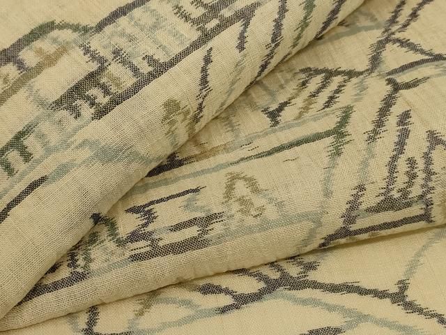 平和屋着物＊夏物　小千谷ちぢみ　風景文　麻　逸品　AABJ3392jd
