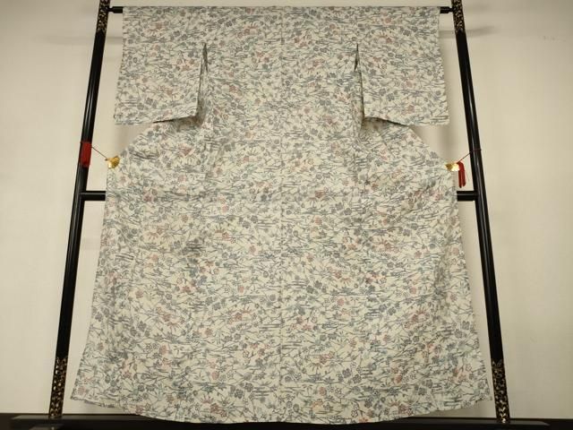 平和屋着物＊夏物　小千谷ちぢみ　草花文　麻　逸品　AABJ3394jd