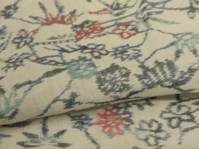 平和屋着物＊夏物　小千谷ちぢみ　草花文　麻　逸品　AABJ3394jd