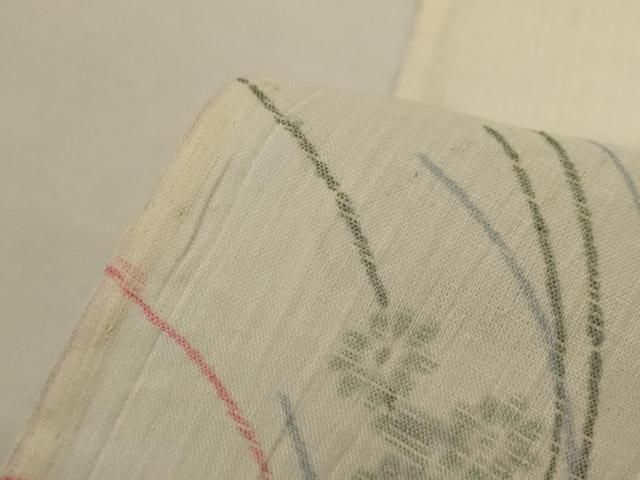 平和屋着物＊夏物　小千谷ちぢみ　草花文　麻　逸品　AABJ3397jd