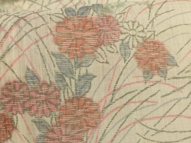 平和屋着物＊夏物　小千谷ちぢみ　草花文　麻　逸品　AABJ3397jd