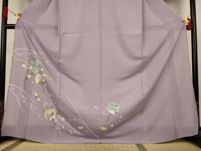 平和屋着物*夏物 訪問着 絽 友禅 団扇 草花文 ロング丈 正絹 逸品 AABJ3399jd 平和屋着物*夏物 訪問着 絽 友禅 団扇 草花文 ロング丈 正絹 逸品 AABJ3399jd