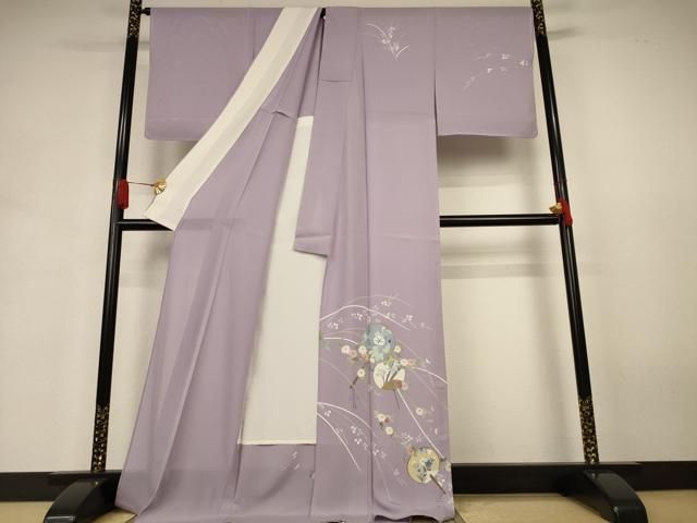 平和屋着物*夏物 訪問着 絽 友禅 団扇 草花文 ロング丈 正絹 逸品 AABJ3399jd 平和屋着物*夏物 訪問着 絽 友禅 団扇 草花文 ロング丈 正絹 逸品 AABJ3399jd