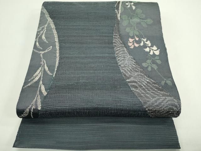 平和屋着物＊夏物　八寸名古屋帯　草花文　金糸　正絹　逸品　CABH5853rv 18,460円