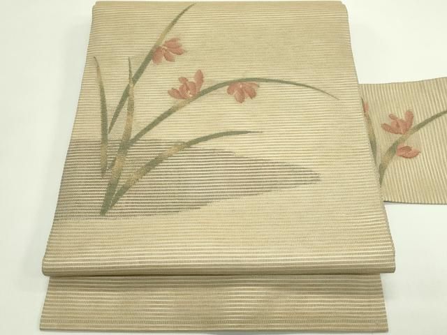平和屋着物＊夏物　九寸名古屋帯　草花文　金糸　正絹　逸品　CABH5860rv