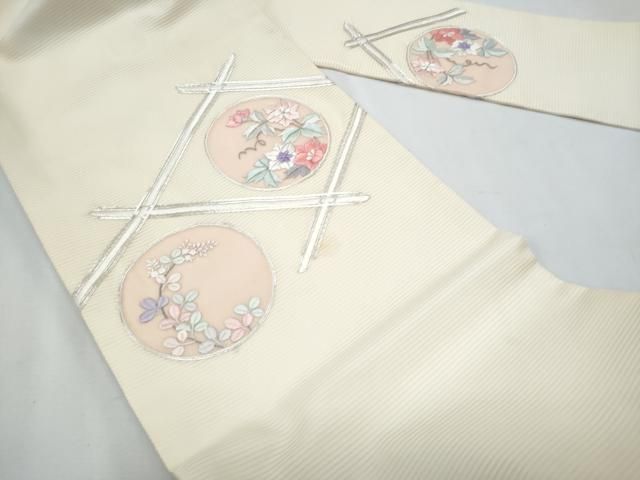 平和屋着物*夏物 九寸名古屋帯 駒刺繍 花丸文 銀糸 正絹 逸品 CABH8096fb 平和屋着物*夏物 九寸名古屋帯 駒刺繍 花丸文 銀糸 正絹 逸品 CABH8096fb