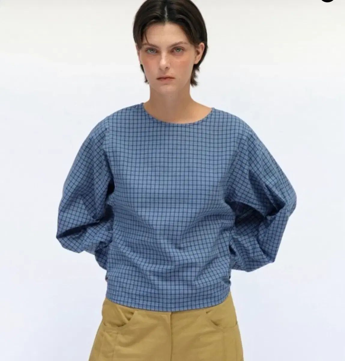 エートス(ETHOS) ラウンディッド タック チェック ブラウス 新品