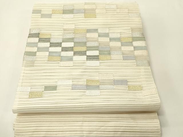 平和屋着物＊夏物　八寸名古屋帯　絽綴れ　市松文様　正絹　逸品　CABH5878rv