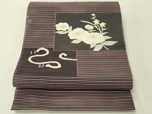 平和屋着物＊夏物　八寸名古屋帯　絽綴れ　草花文　銀糸　正絹　逸品　CABH5883rv
