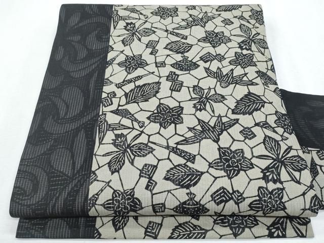 平和屋着物＊夏物　九寸名古屋帯　作家物　伊勢型染　大扇花文　正絹　逸品　CABH8135fb