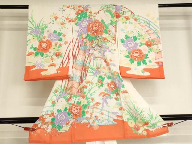 平和屋着物[]夏物　お宮参り　女の子　祝着　産着　初着　のしめ　絽　刺繍　飾花文　銀糸　銀彩　逸品　AABJ5255ja