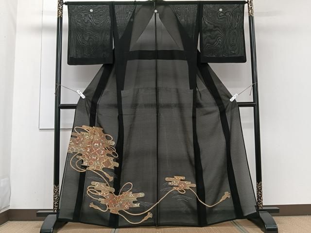 平和屋着物＊夏物　黒留袖　絽　刺繍　吉祥花文　正絹　逸品　CABH5578xi