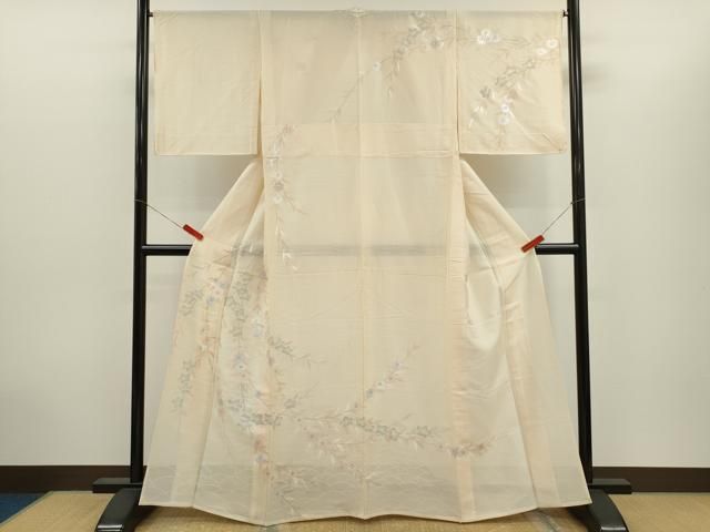 平和屋着物＊夏物　訪問着　紋紗　枝垂れ草花文　銀彩　正絹　逸品　CABH7688ze