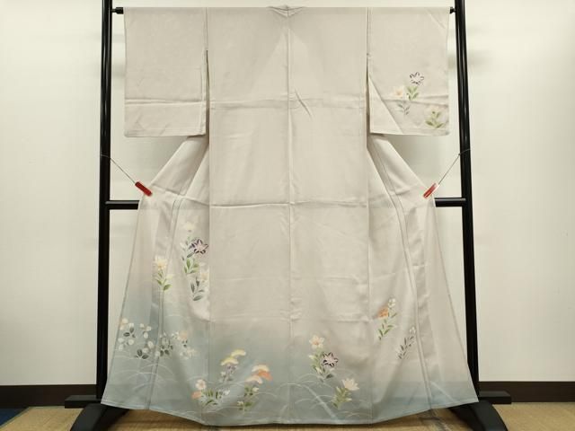 平和屋着物＊夏物　訪問着　絽　枝花文　暈し染め　銀彩　正絹　逸品　CABH7697ze