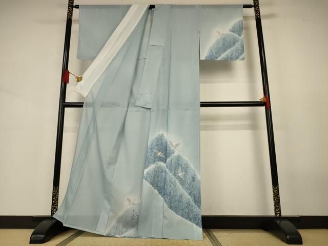 平和屋着物＊夏物　訪問着　絽　風景飛鶴文　暈し染め　金彩　洗える着物　AABJ3405jd｜訪問着・付け下げ