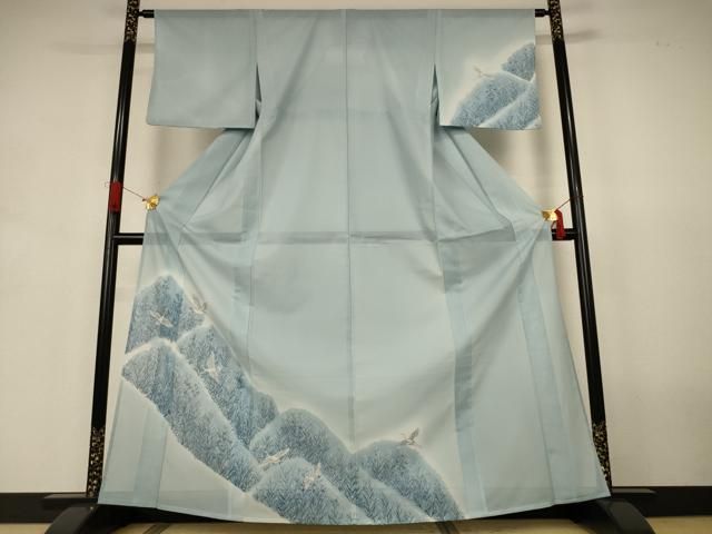 平和屋着物＊夏物　訪問着　絽　風景飛鶴文　暈し染め　金彩　洗える着物　AABJ3405jd｜詳細画像