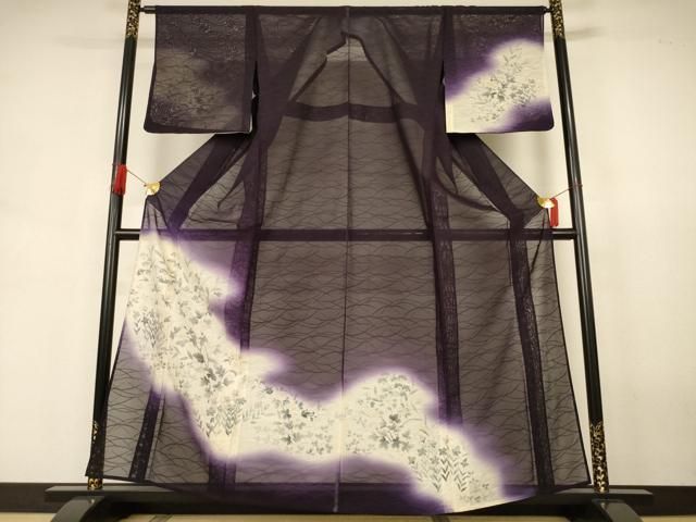 平和屋着物＊夏物　訪問着　紗　手描き　草花文　暈し染め　正絹　逸品　AABJ3426jd
