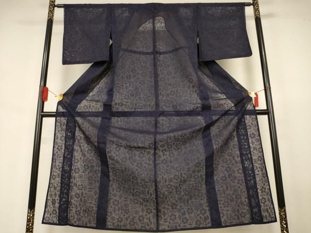 平和屋着物*夏物 色無地 幾何学花紋紗 黒紅色 正絹 逸品 AABJ6363jd