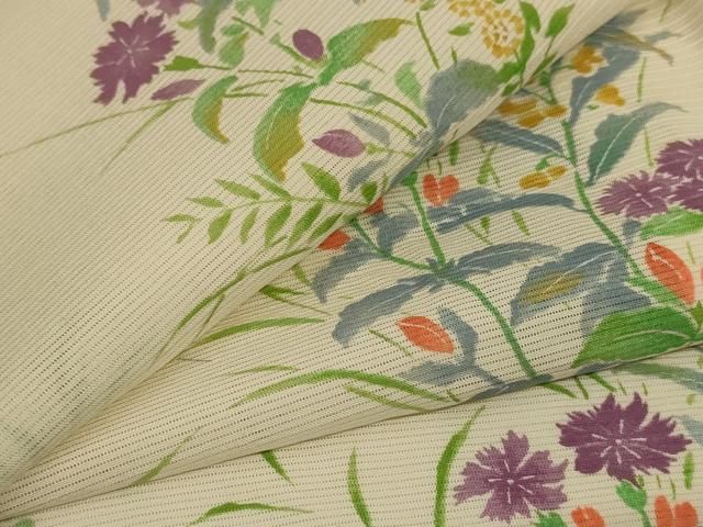 平和屋着物＊夏物　小紋　絽　草花文　暈し染め　正絹　逸品　AABJ6369jd