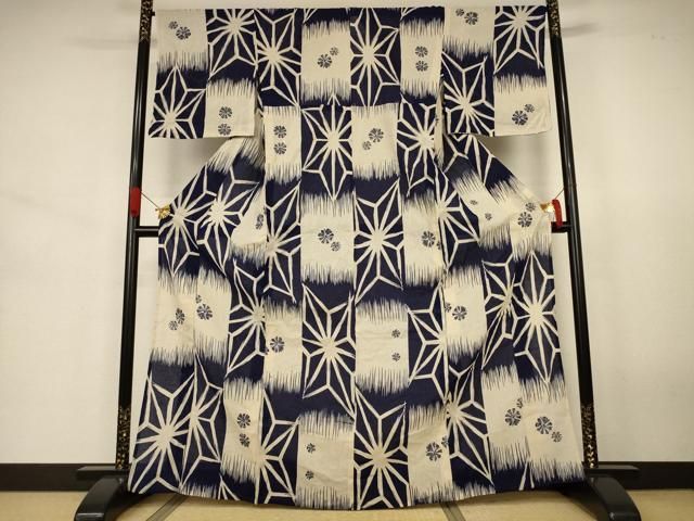 平和屋着物＊夏物　小紋　浴衣兼用　麻の葉文様　AABJ6390jd