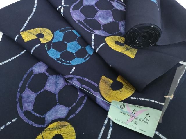 平和屋着物＊夏物　浴衣　反物　着尺　東京本染　丁子染　注染　サッカーボール　綿　未使用　DABD8878zzz
