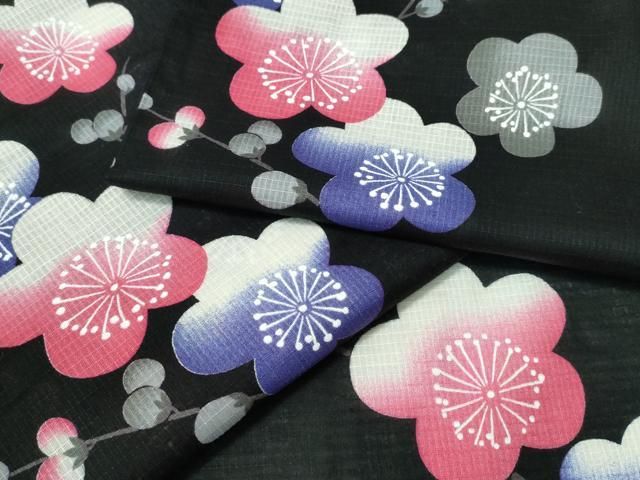 平和屋着物∴夏物　浴衣　綿紅梅　枝梅文　黒地　綿　逸品　CABH1487ng