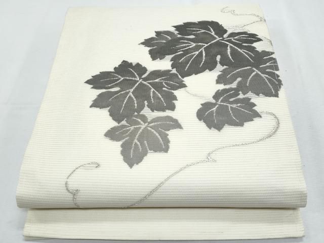 平和屋着物＊夏物　九寸開き名古屋帯　蔦の葉唐草文　銀糸　正絹　逸品　CABH8254fb
