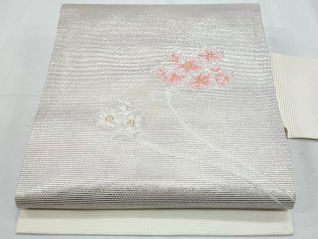 平和屋着物＊夏物　九寸名古屋帯　枝花文　金銀糸　正絹　逸品　CABH8263fb