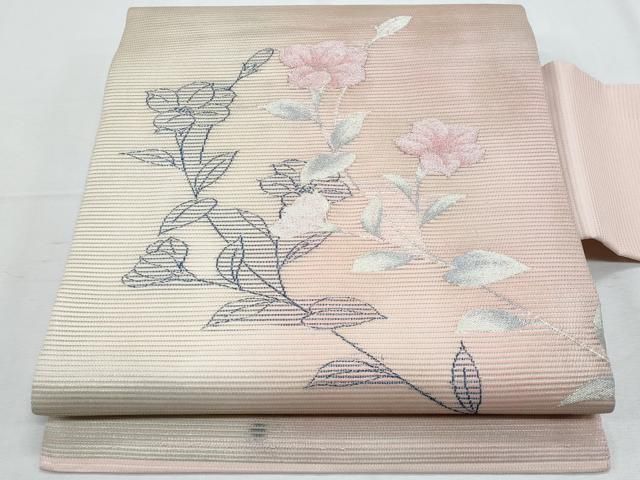 平和屋着物＊夏物　九寸名古屋帯　枝花文　銀糸　正絹　逸品　CABH8265fb