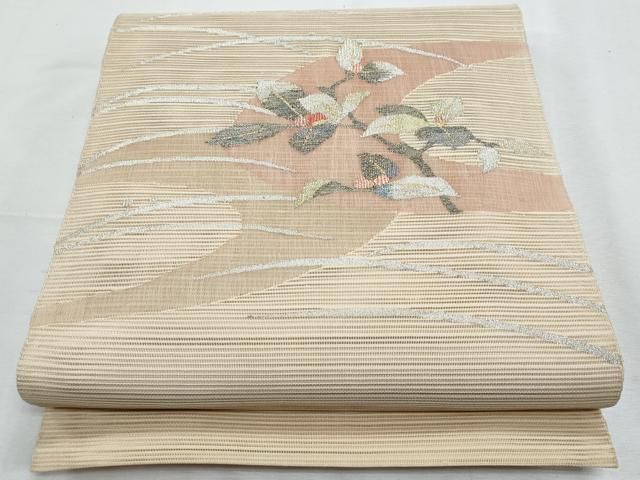 平和屋着物＊夏物　八寸名古屋帯　すくい織　枝花文　金銀糸　正絹　逸品　CABH8270fb
