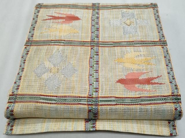 平和屋着物＊夏物　八寸名古屋帯　格子　金銀糸　正絹　逸品　CABH8271fb