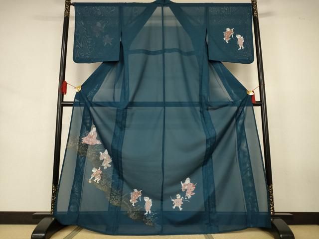 平和屋着物＊夏物　訪問着　絽　人物文　洗える着物　AABJ6454jd