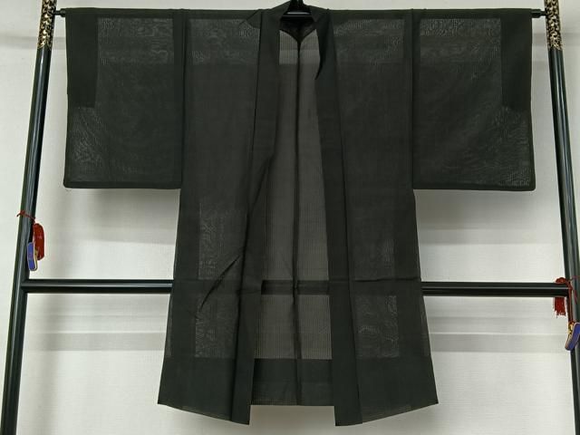 平和屋着物▽男性　長羽織　スリーシーズン　春夏秋　塵除け　暗黒色　正絹　逸品　AABJ8185ck